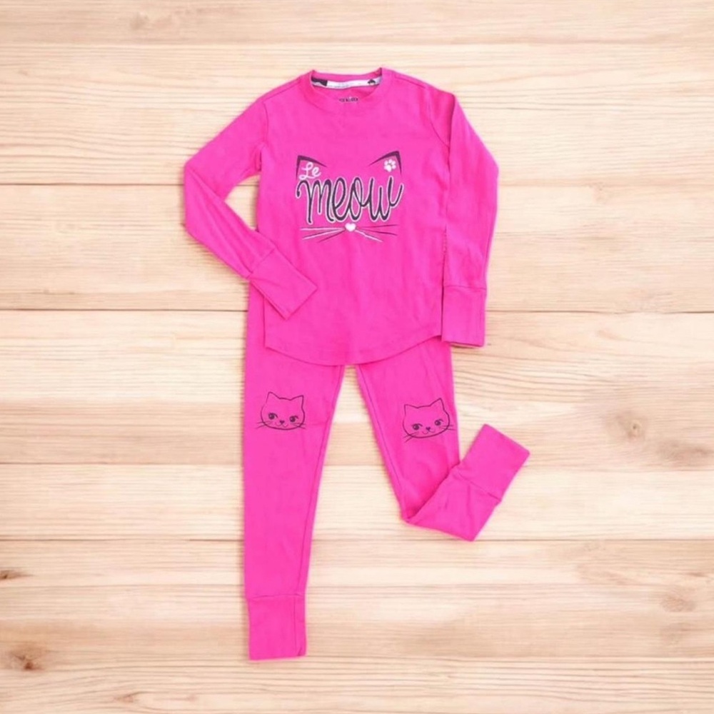 Joe Boxer girls 10 hot pink cat-themed 2pc pajamas PJs pajama set sleepwear